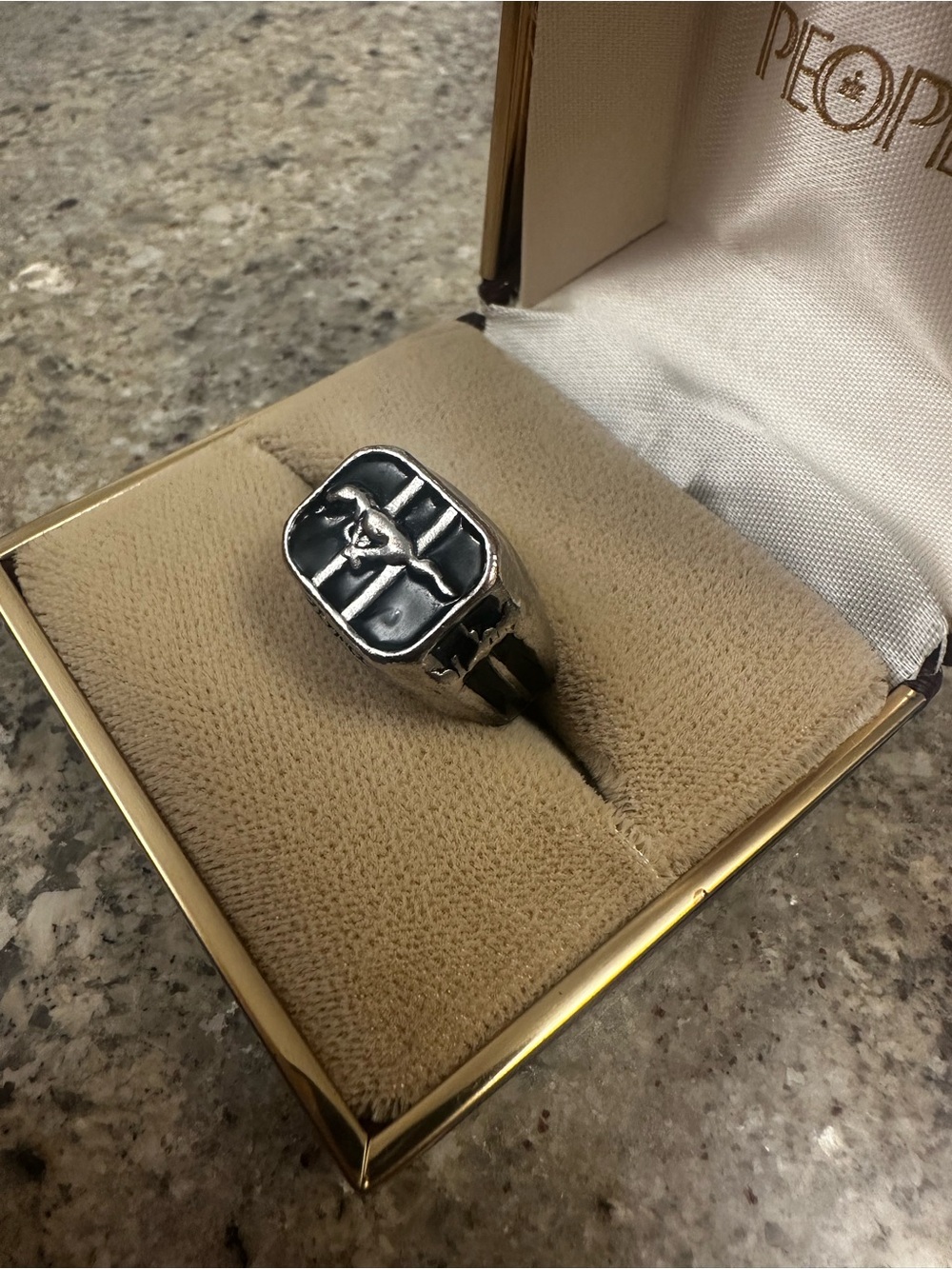 Ford Men's Black and Silver Signet Ring